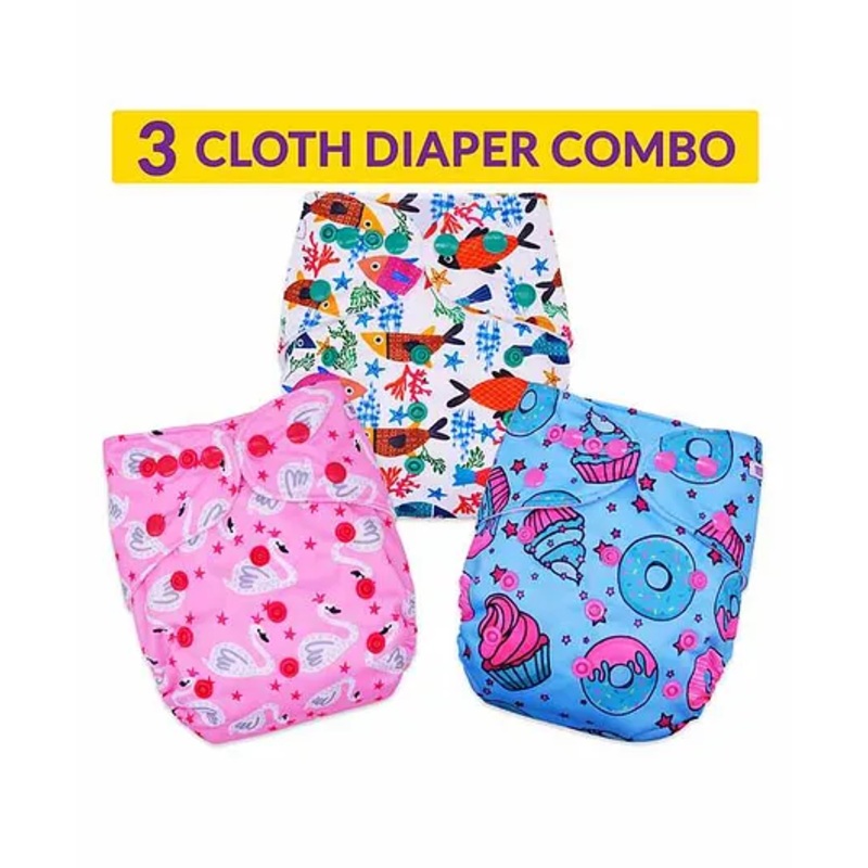 Bembika Reusable Cloth Diapers Multi Print Pack of 3 – Pink Blue Multicolor