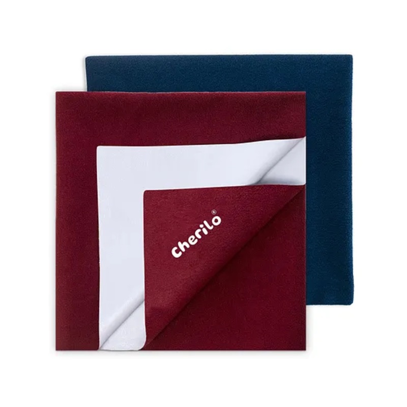 Cherilo Waterproof Baby Bed Protector Sheet Large Pack of 2 – Maroon & Navy Blue