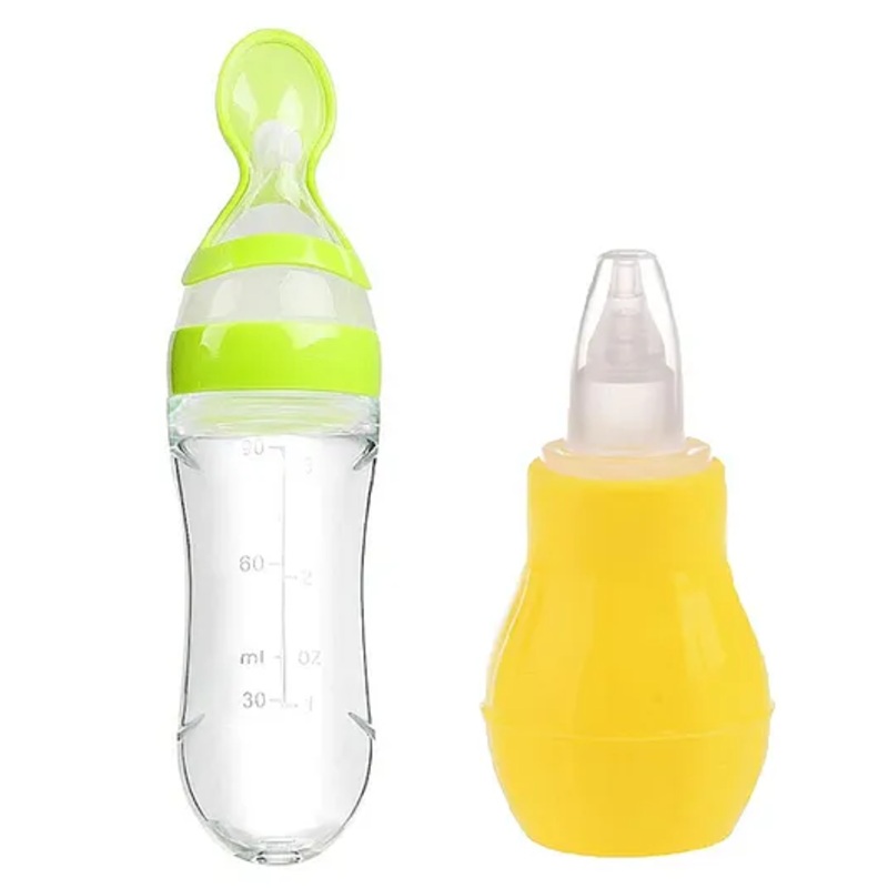 Enorme Baby Silicone Yellow Nose Cleaner Nasal Aspirator and Silicone Easy Squeezy Spoon Food Feeder