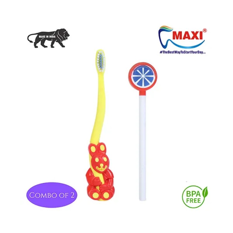 MAXI Oral Care Combo of 2-(1 Kids) Bingo Junior Toothbrush & (1 TC) Lollipop Tongue Cleaner Pack Of 2 – Colour May Vary