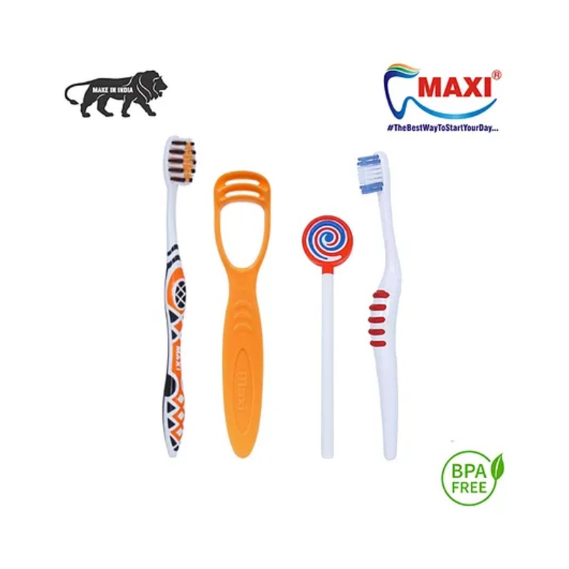 Maxi Style Toothbrush & Tongue Cleaner Pack of 2 – Multicolor