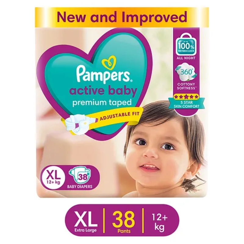 Pampers Active Baby Taped Diapers Extra Large – 38 Pieces