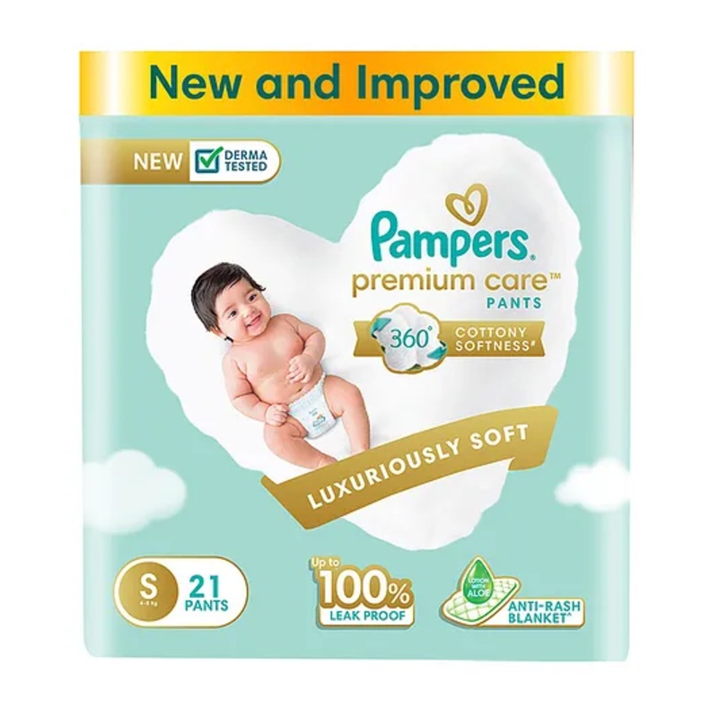 Pampers Premium Care Pants, Small size baby diapers (S), 21 Count, Softest ever Pampers pants