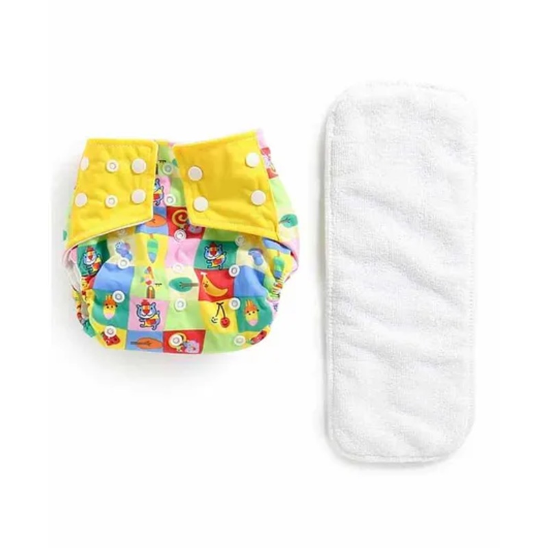 POLKA TOTS Reusable & Washable Cloth Diaper with 1 Diaper Liner and Size Adjustable Snap Buttons – Yellow