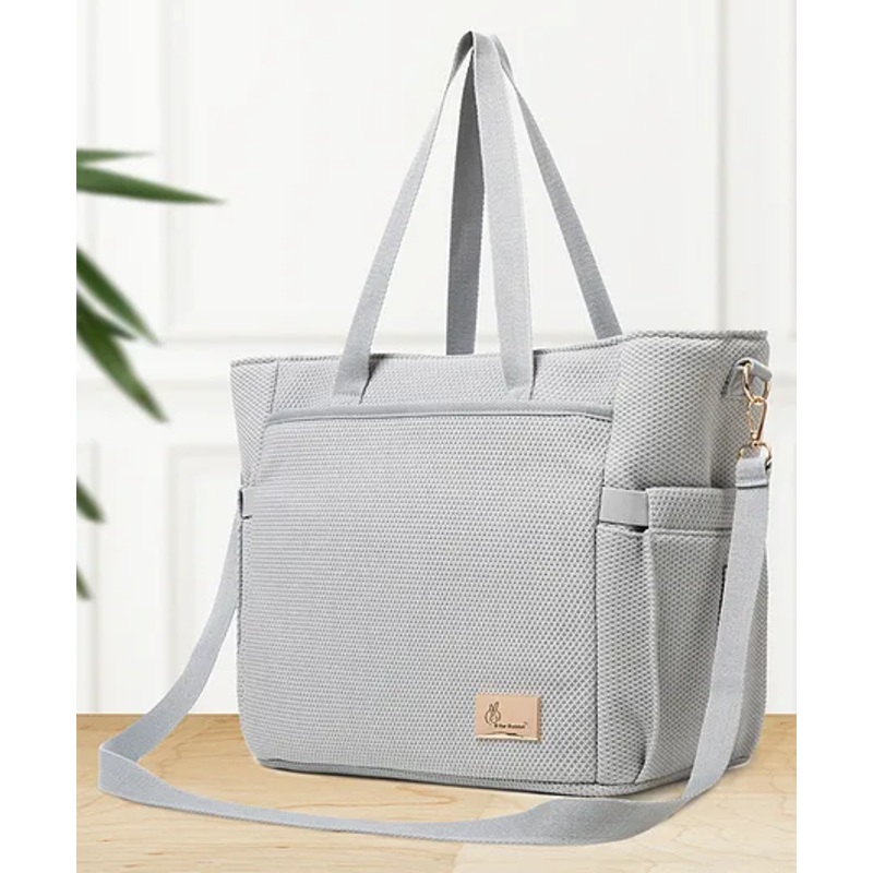 R for Rabbit Caramello Tote Baby Diaper Bag with Changing Mat for Mother, Waterproof, Large Capacity Multifunctional Maternity Nursing Travel Hand Bag with Sling for Moms (Grey)