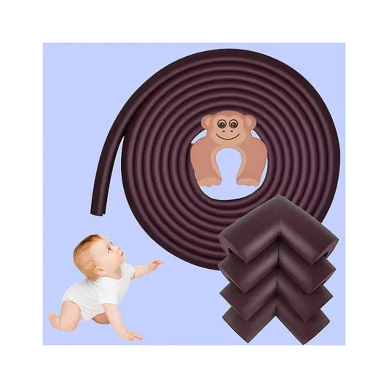 Safe-O-Kid Complete Baby Safety Combo  1 Edge Guard, 2 Meters + 1 Monkey Door Stopper + 4 Corner Guards- Assorted
