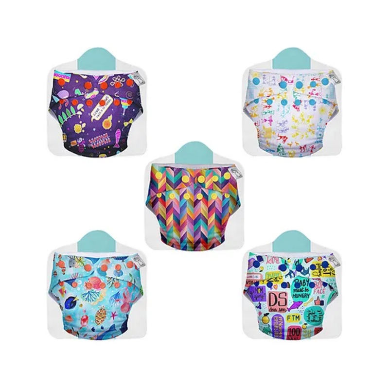 SuperBottoms Freesize UNO Cloth Diaper (3M – 3Y) Reusable, Absorbs 4-5 Pees – Pack of 5
