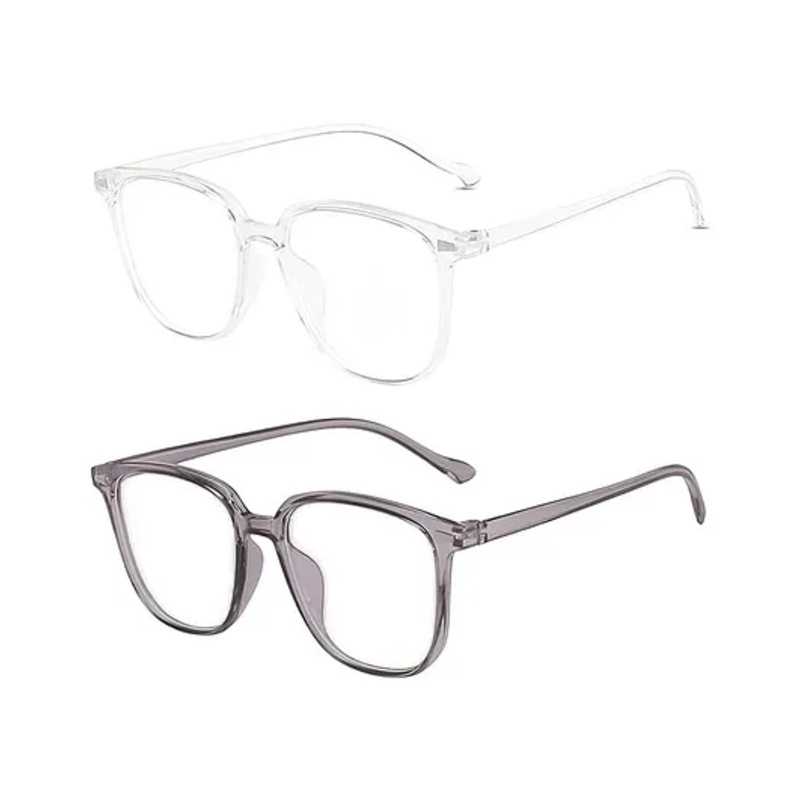 SYGA Pack of 2 Anti-Blue Light Radiation Flat Glasses for Women (Transparent & Green)