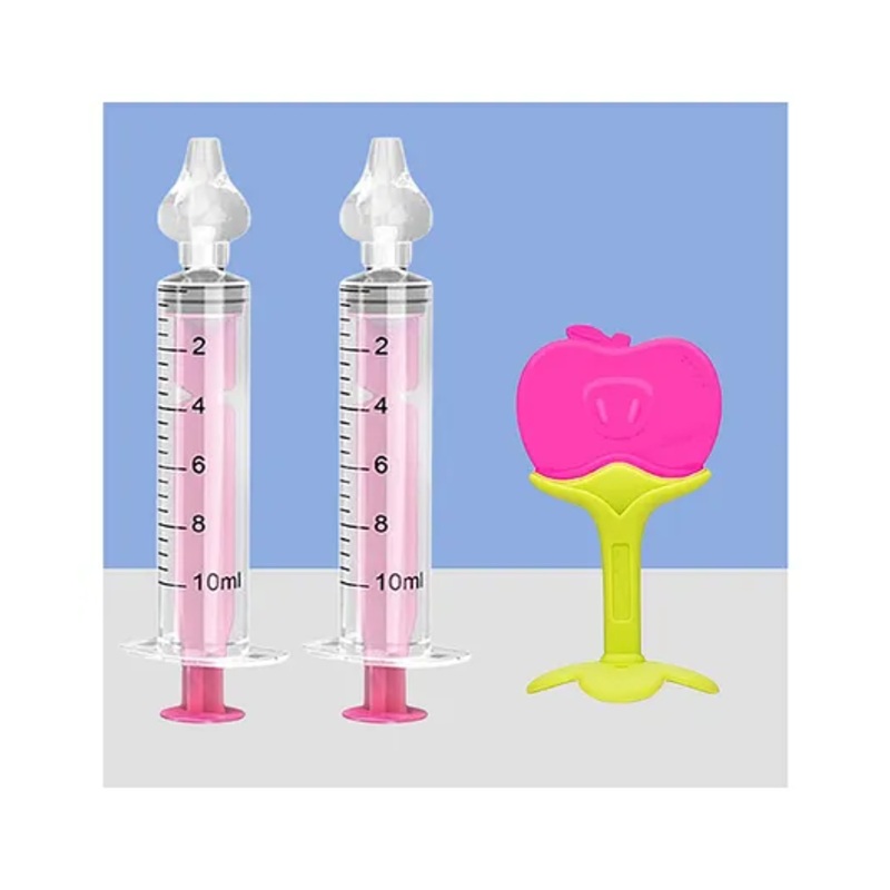 The Cheeky Kidzz Baby Pressure Nasal Syringe Nose Suction Nose Suction With Soft Silicone Fruit Shape Standing Teether For Babies BPA Free (Pink)
