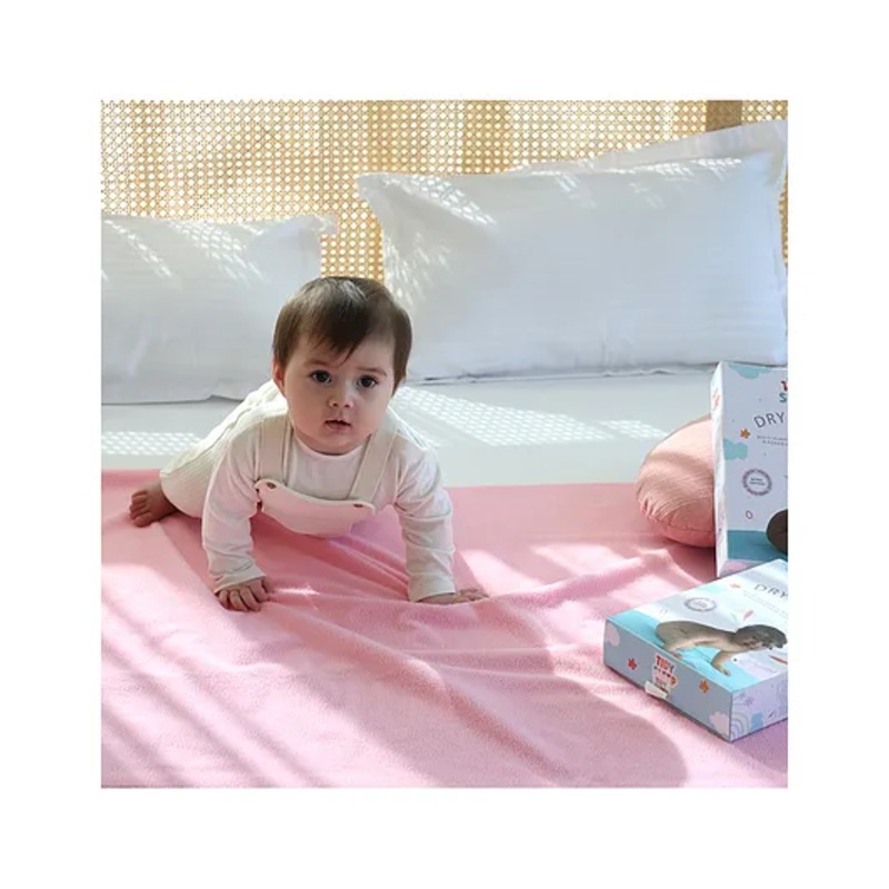 TIDY SLEEP Waterproof Baby Bed Protector Dry Sheet For New Born Babies- Baby Pink (Medium)