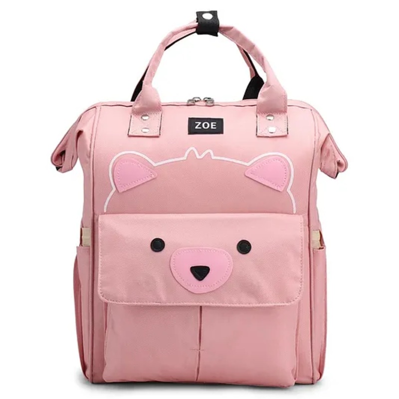 ZOE Multifunctional Water Resistant Diaper Backpack with Bear Patch – Pink
