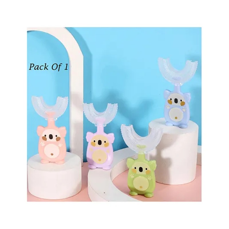 Baby Miniature Safe Silicone Baby Toothbrush with Handle U Shape Tooth Brush Cartoon koala Shape-Pack of 1-Color May Vary