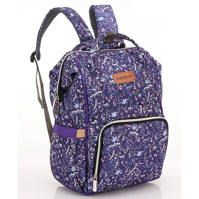 Babyhug Backpack Style Floral Print Maternity Diaper Bag – Purple