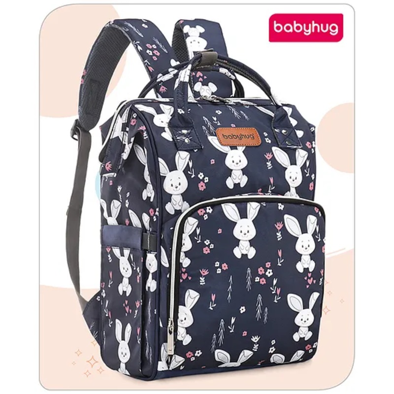 Babyhug Multifunctional Diaper Backpack Bunny Print- Navy Blue