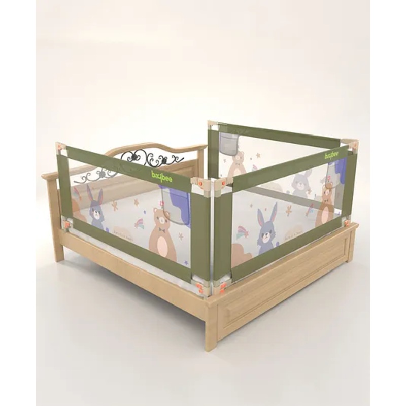 BAYBEE Baby Bed Rail Guard for Baby Toddlers Safety, Portable Kids Bed Rail Safeguard Fence with Adjustable Height | Foldable Single Side Bed Protector for Newborn Baby (Pack of 3, Dark Green, 150x80cm)