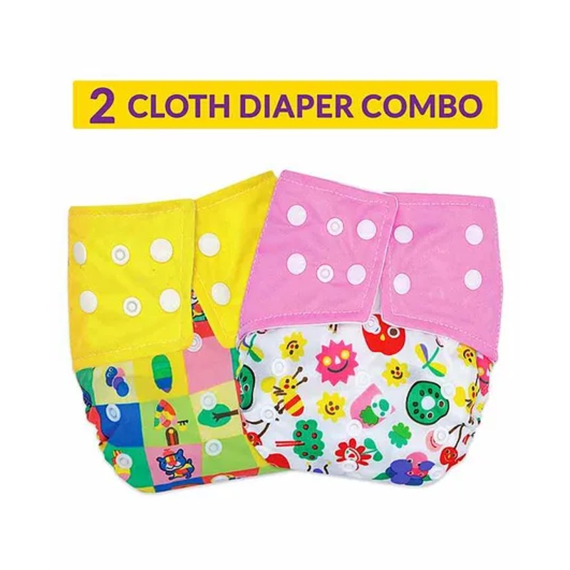 Bembika Reusable Cloth Diapers Multi Print Pack of 2 – Pink Yellow