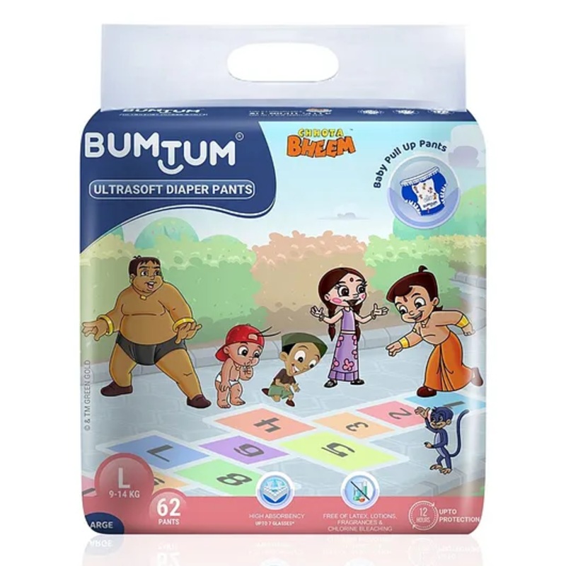Bumtum Chota Bheem Baby Diaper Pants with Leakage Protection Large – 62 Pieces