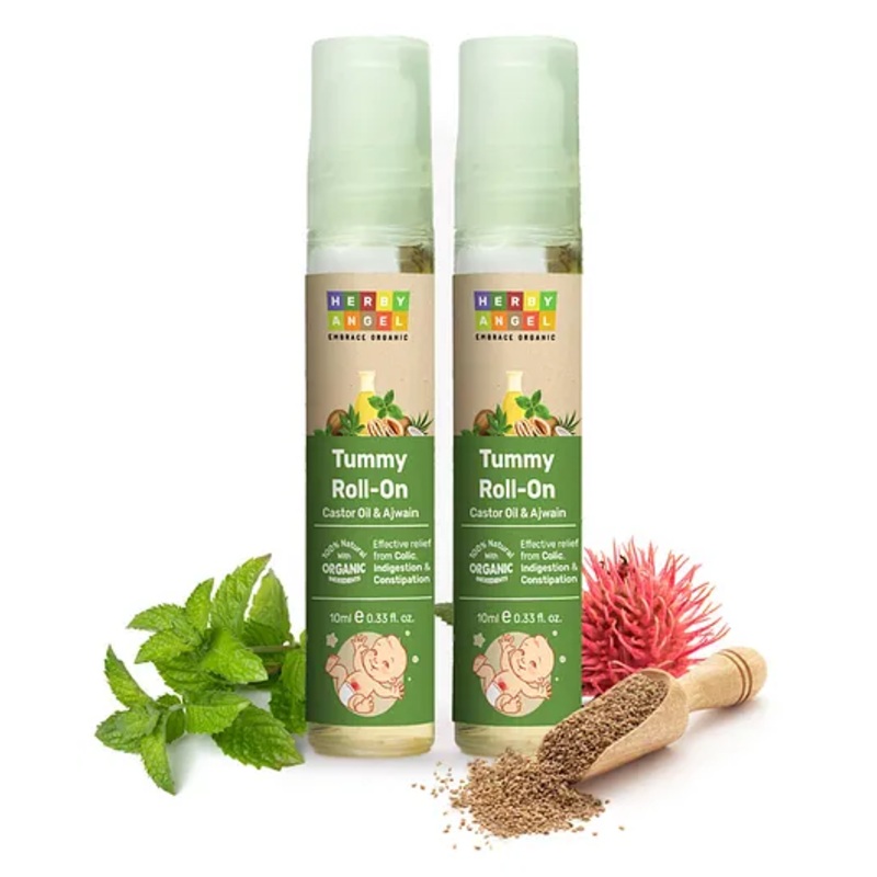 Herby Angel Baby Tummy Roll On for Colic, Constipation, Gas & Indigestion Relief | Organic Roll On for Tummy Discomfort & Cramps 10ml (Pack of 2)