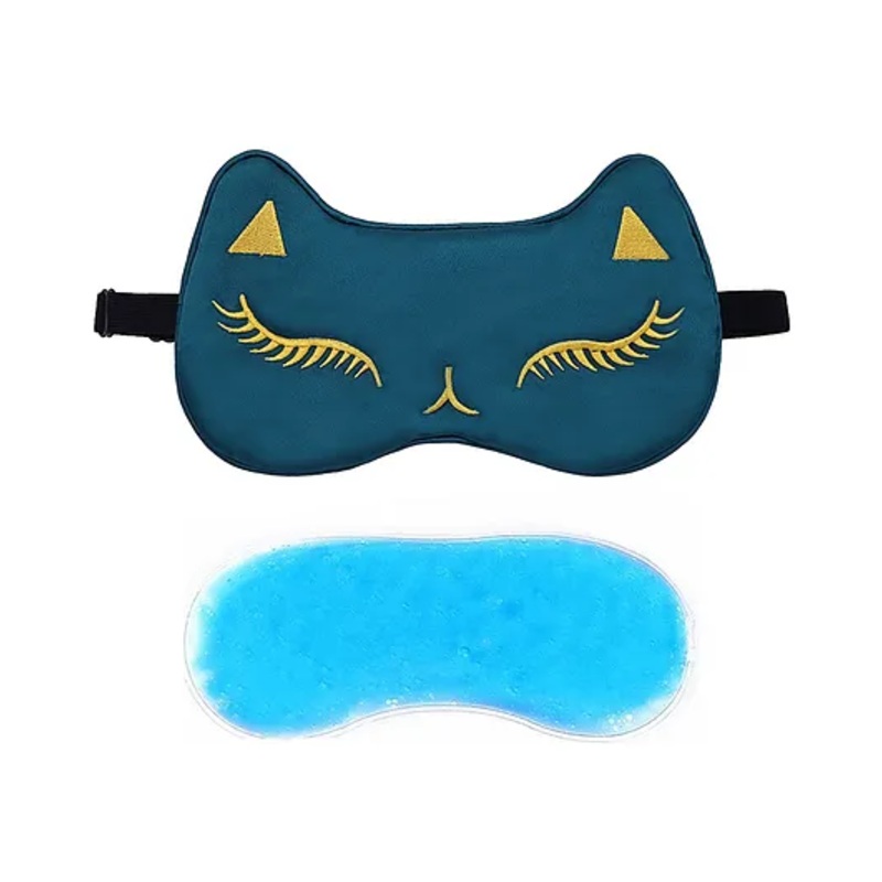 Jenna Silk Feline DarkGreen Face Sleeping Eye Mask With Cooling Gel
