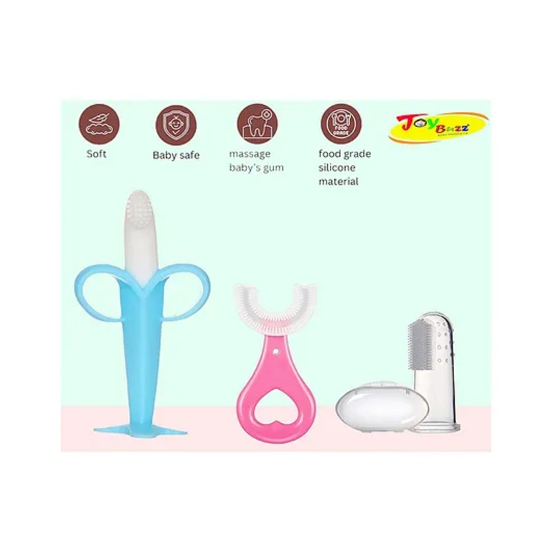 Joy Buzz Silicone  Toothbrushes Pack Of 3 – Pink, Blue & White