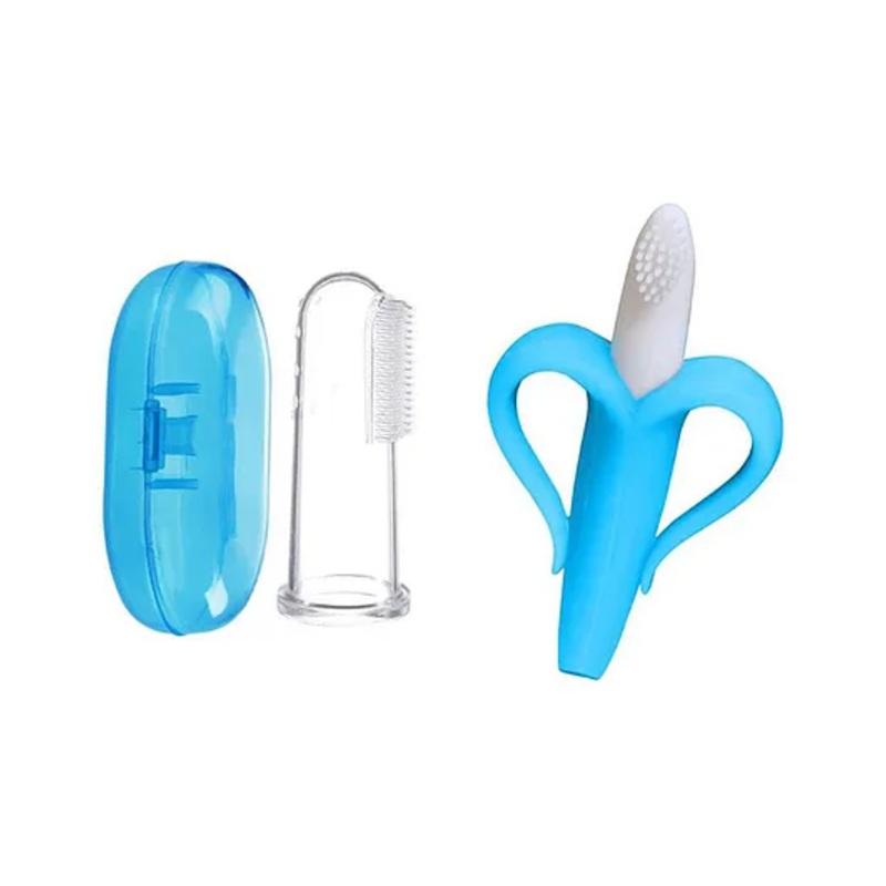 Kritiu Soft Sillicone Fingure Toothbrush & Banana Shape Toothbrush Combo – Blue