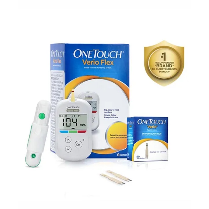 OneTouch Verio Flex glucometer with 50 Test Strips | Sync your results with OneTouch Reveal mobile app| Simple & accurate testing of blood sugar | Includes 10 Sterile Lancets + 1 Lancing device