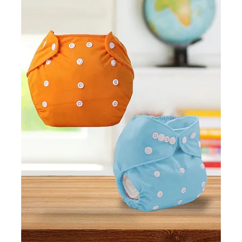 Sparkle Joy Free Size Reusable Cloth Diaper Without Insert Pack Of 2 – Orange & Skyblue
