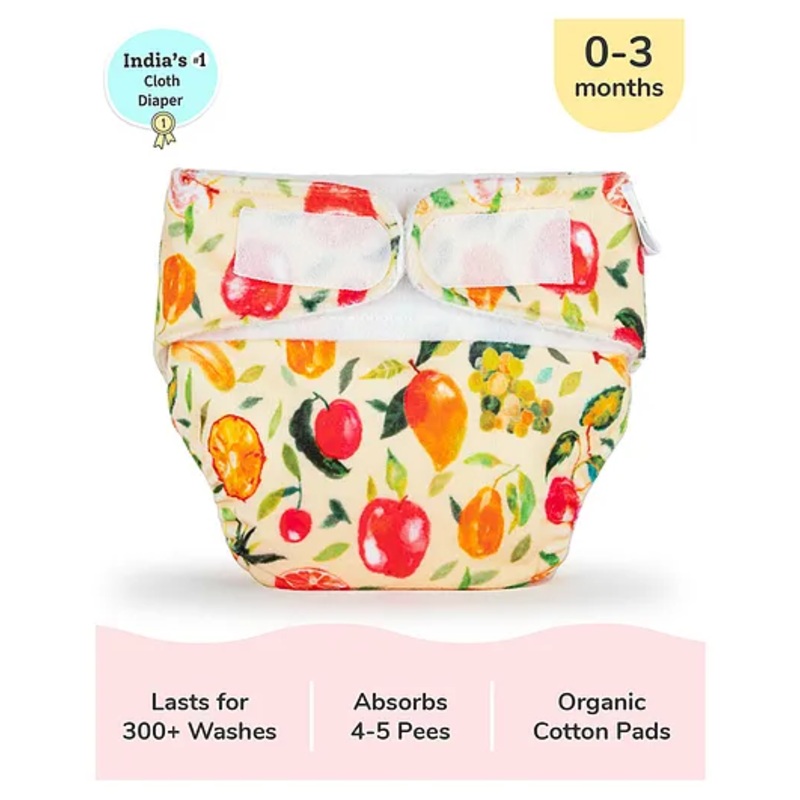 SuperBottoms Newborn UNO – Reusable cloth diaper + 1 Dry Feel Pad – Fruit Burst