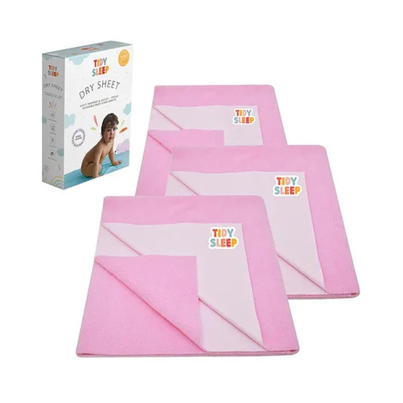 TIDY SLEEP Waterproof Baby Bed Protector Dry Sheet For New Born Babies- Baby Pink  Pack of 3 (Large)