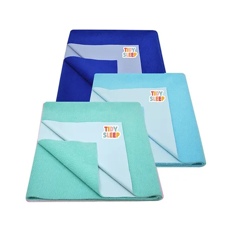 TIDY SLEEP Waterproof Baby Bed Protector Dry Sheet For New Born Babies- Royal Blue, Baby Blue, Ocean Green  Pack of 3 (Large)