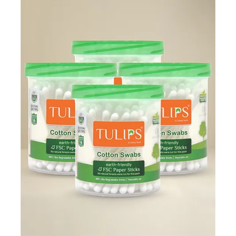 Tulips Biodegradable Cotton Buds Swabs Pack of 4 – 100 Pieces Each