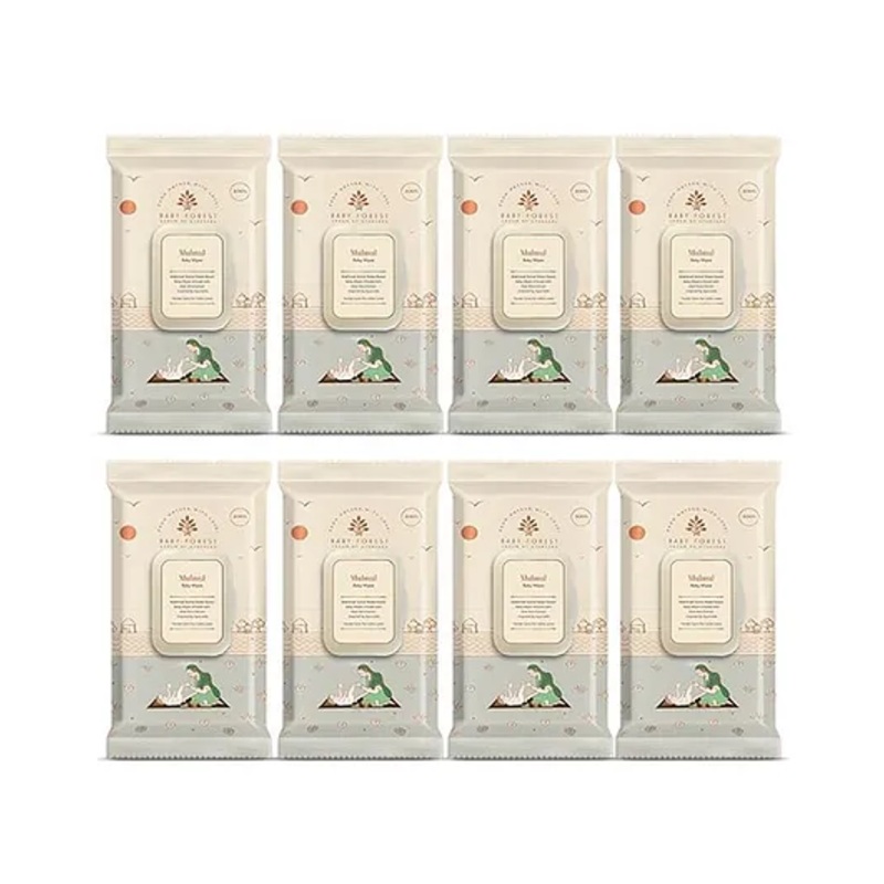 Baby Forest Mulmul Baby Wipes, Ultra-soft, Water-based, 3X thicker and softer wipes 72 Wipes each, Pack of 8