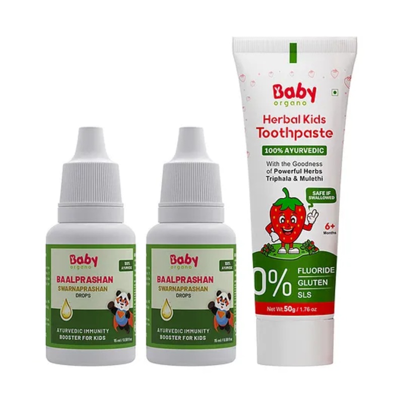 BabyOrgano BaalPrashan Swarnaprashan Immunity Booster Drops With Toothpaste Pack Of 3 – 15 ml Each