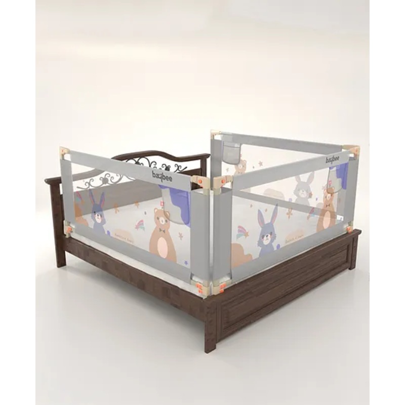 BAYBEE Baby Bed Rail Guard for Baby Toddlers Safety, Portable Kids Bed Rail Safeguard Fence with Adjustable Height | Foldable Single Side Bed Protector for Newborn Baby (Pack of 2, Grey, 200x80cm)