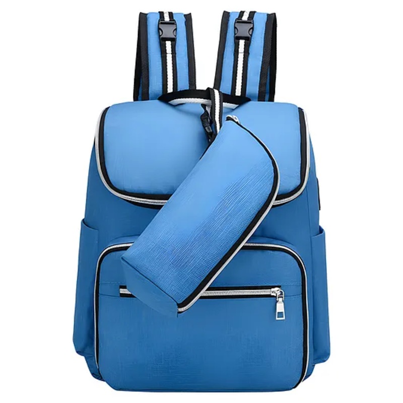 Bembika Diaper Bags For Mom And Dad Kids For Travel Backpack With Small Bottle Pouch- Blue