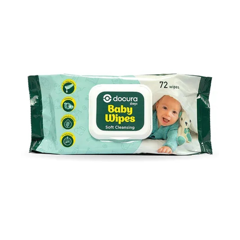 Docura Soft Baby Wipes for Soft Cleansing | Formulated by Paediatricians | 72 wipes (Pack of 1)