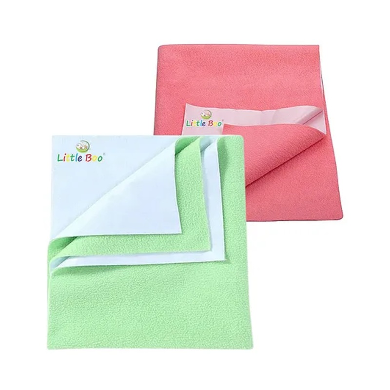 Little Boo Instadry Baby Bed Protector Sheet, Waterproof, small L 70 x B 50cm, Pack of 2 -Salmon Rose & Green