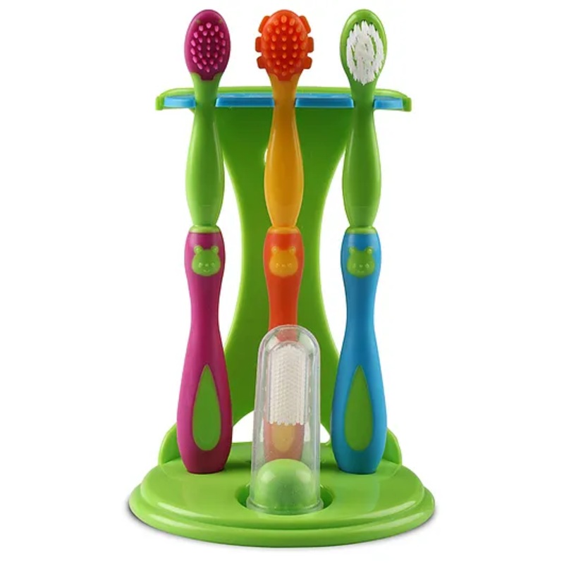 LuvLap 4 Stage Baby Oral Care Set, Infant Gum Massager, 2 Toddler Brushes, 1 Training Toothbrush, BPA Free, Multicolour
