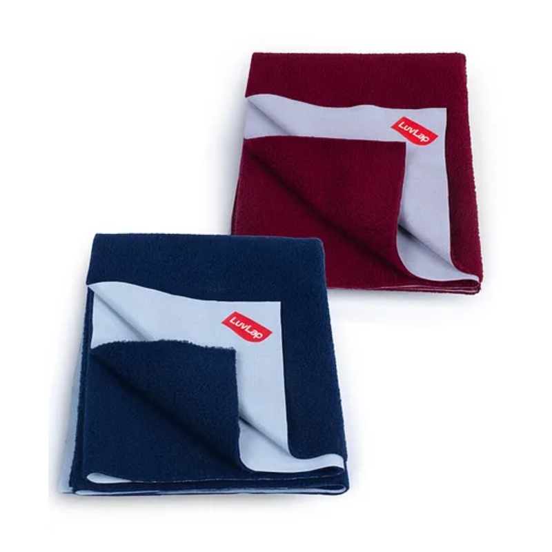 LuvLap Instadry Anti-Piling Fleece Quick Dry Baby Bed Protector, Waterproof, 100x140cm, Pack of 2, Maroon & Navy Blue