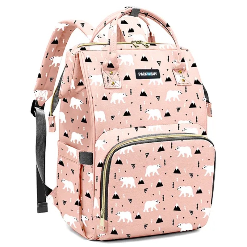 PACKNBUY Diaper Bag Backpack Fun Print Multiuse Travel Baby Bag  Pink