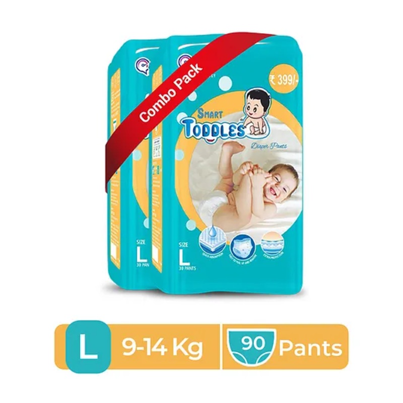 SMART TODDLES Baby Diaper Pants 60 (Size – L) Combo of 2 With Quick Absorption Technology and Extra Protection | Easy to Pull Up and Remove