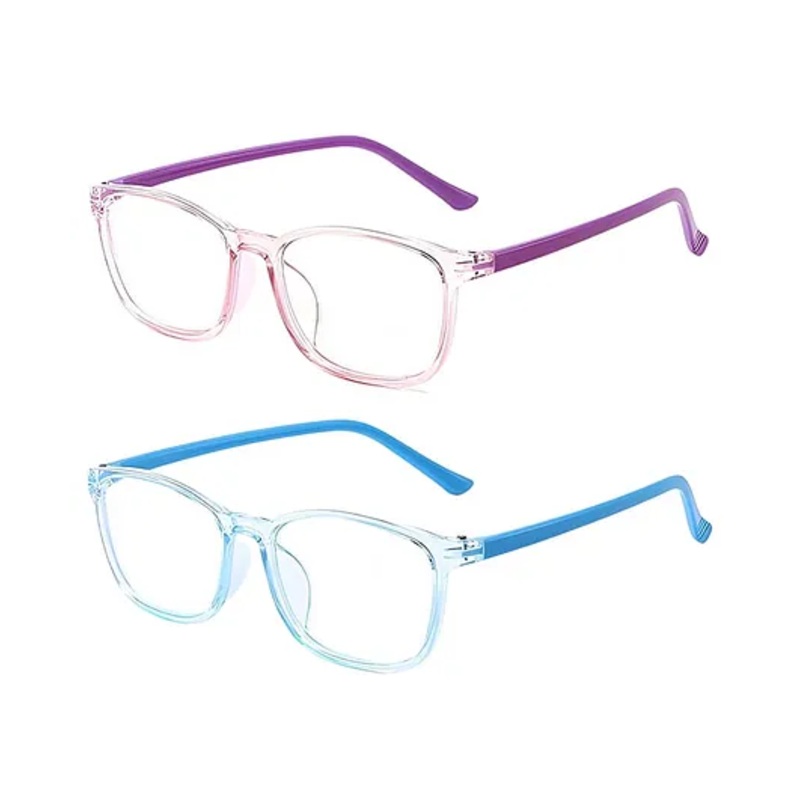 SYGA Pack of 2 Kids Anti-Blue Light Flat Mirror Glasses Suitable Age 4-12 years old (Purple & Blue)