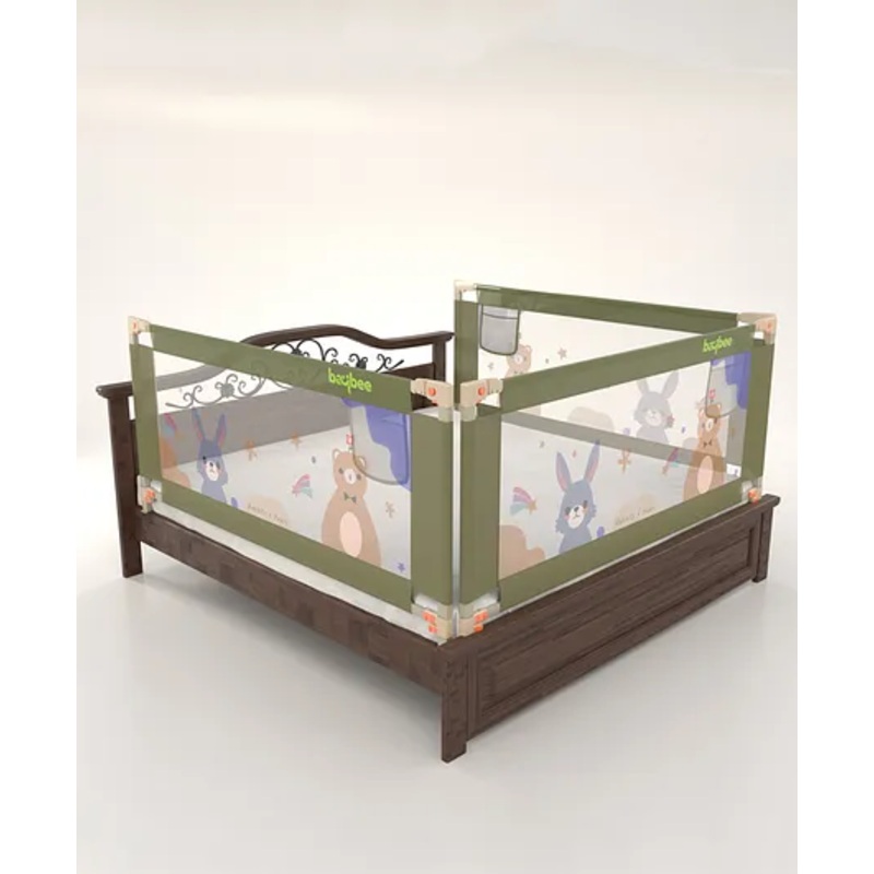 BAYBEE Baby Bed Rail Guard for Baby Toddlers Safety, Portable Kids Bed Rail Safeguard Fence with Adjustable Height | Foldable Single Side Bed Protector for Newborn Baby (Pack of 3, Dark Green, 180x80cm)