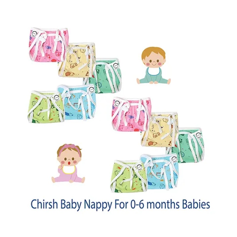 Chirsh New Born Baby Nappies Washable Reusable Cloth Diaper Pack Of 12- Multicolour