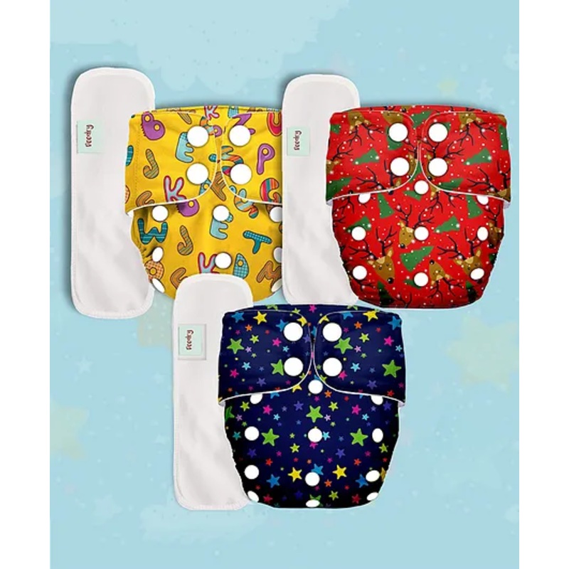 Deedry Cloth Diapers Reusable, Adjustable with Snap Buttons & comes with Insert – Pack of 3