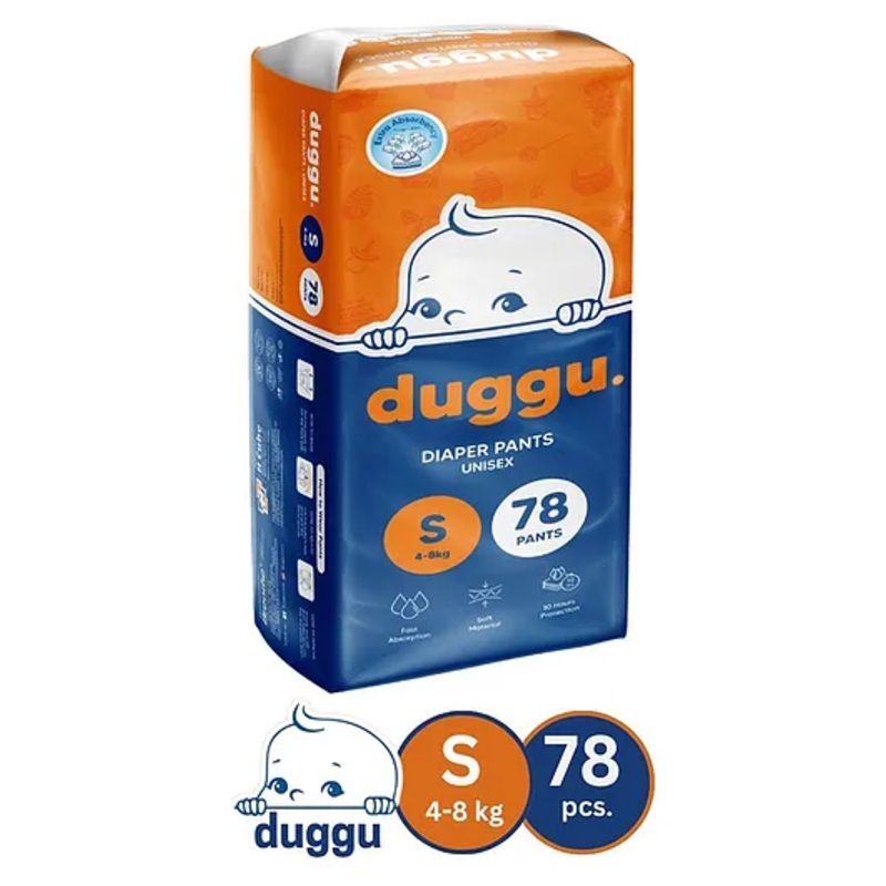 Duggu Baby Diaper Pants | Feather-Like Cotton Feel | Up to 10-Hour Absorption | Soft Elastic Waistband | Highly Absorbent | Small | 4-8 KG | Pack of 1 – 78 Diapers