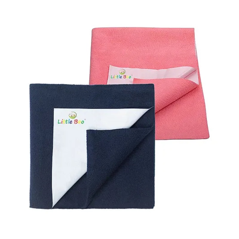 Little Boo Instadry Baby Bed Protector Sheet, Waterproof, Medium L 100 x B 70cm, Pack of 2 -Salmon Rose & NavyBlue