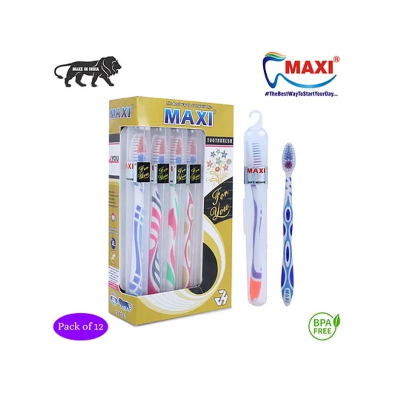 MAXI Toothrushes Travel Pack of 12 – Multicolour