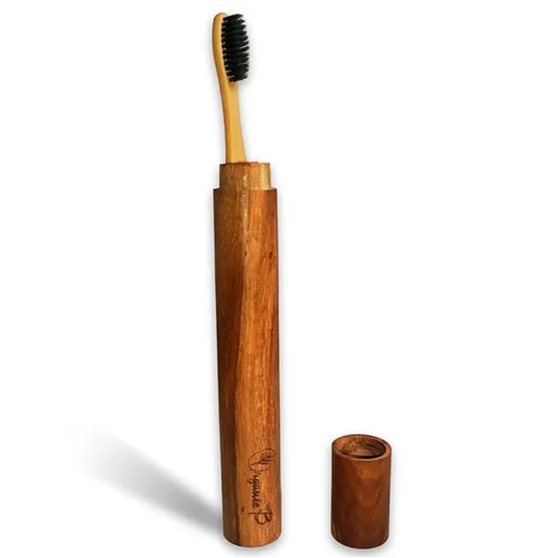 Organic B Bamboo Charcoal Toothbrush With Eco Friendly Travel Case – Beige