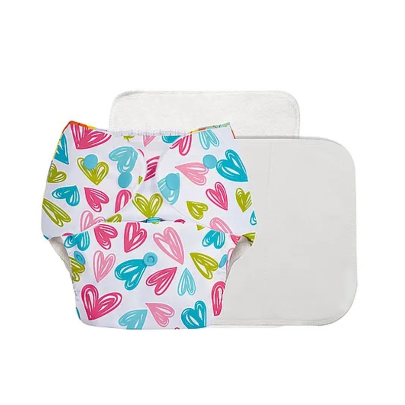 SuperBottoms Basic Pocket Diaper with 2 Inserts Heart Print – Multicolour